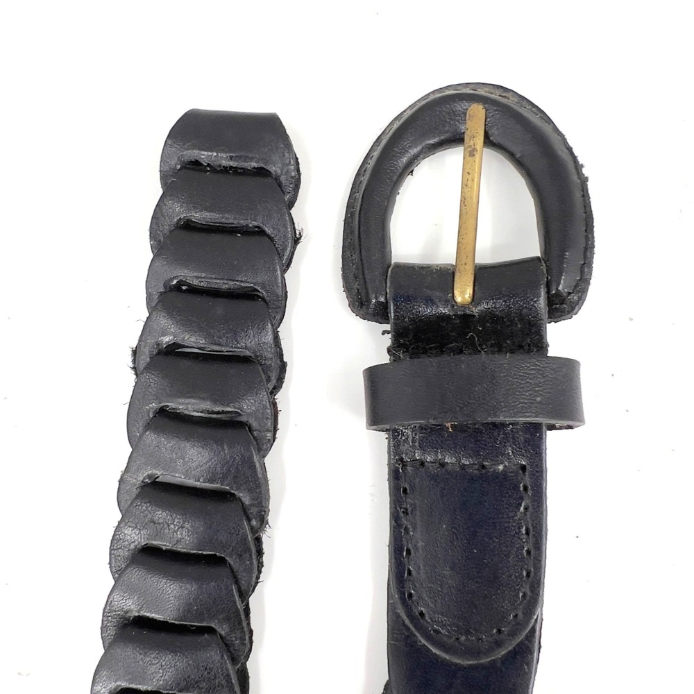 Men's XL Black Woven Leather Belt Cowhide Fits 34-42 in Handmade Vintage Boho